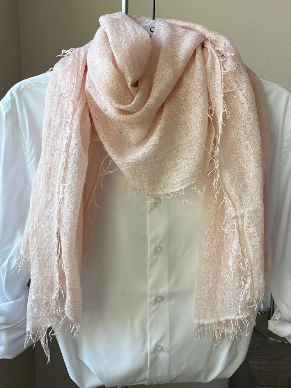 Lightweight Blush Pink Fringe Scarf EUC